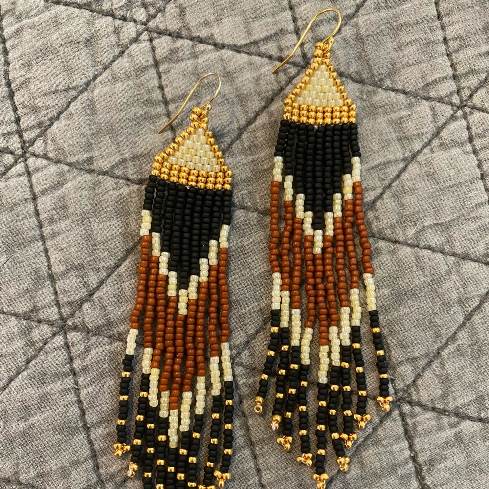 Handmade Seed Bead Earrings - Tall Fire Fringe - Picture 2 of 3